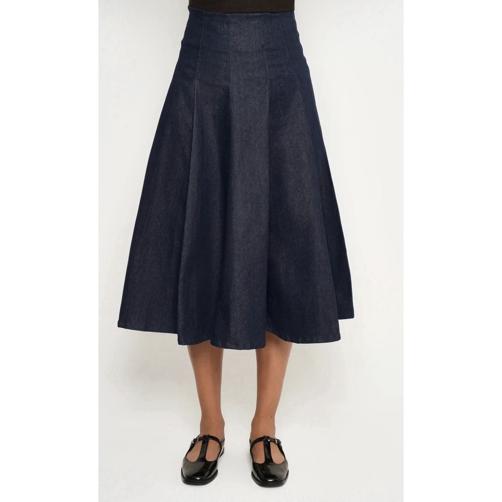 NWT $350 The Lulo Project XL Echo A-Line Denim Skirt Stretch Twee